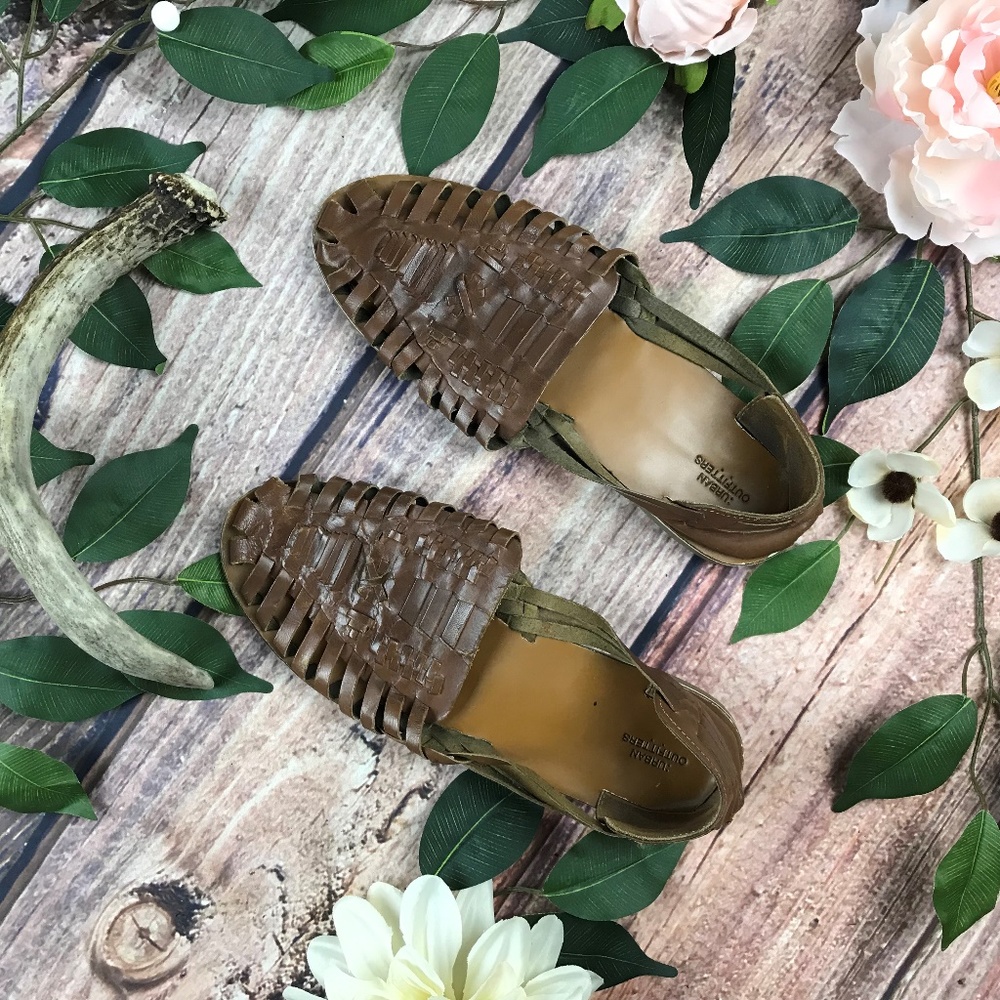 Brown Flat Strappy Woven Huarache Sandal Leather